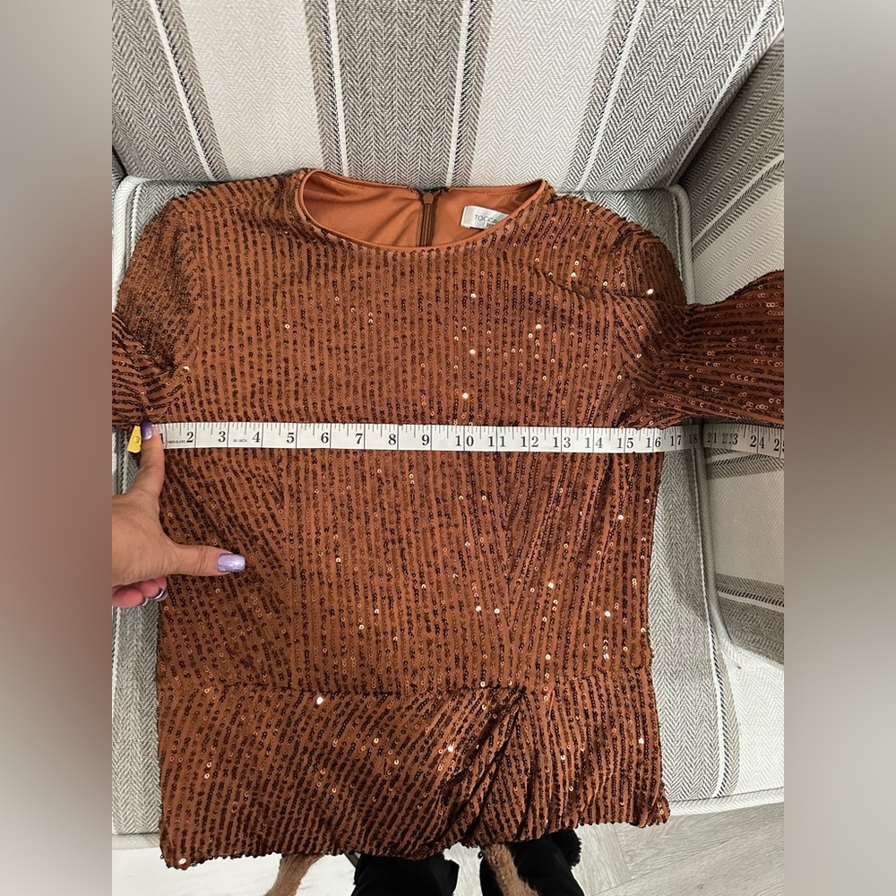 Toccin X $795 Designer Sequined Brown Mini Dress Cocktail Party Size 2 - Picture 7 of 9